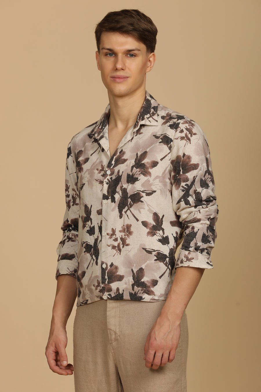 Roy - Cotton Linen Printed Shirt - Brown