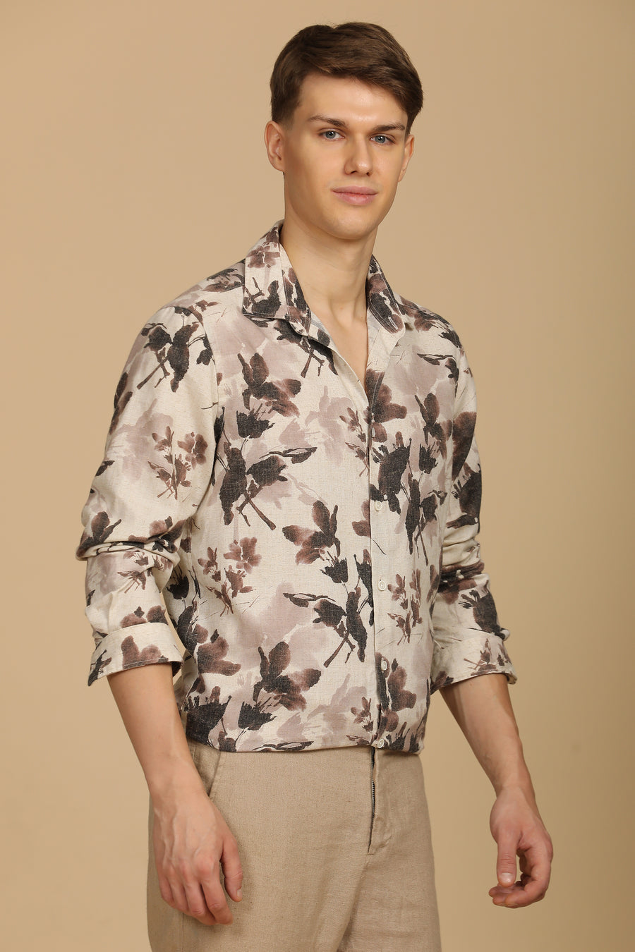 Roy - Cotton Linen Printed Shirt - Brown