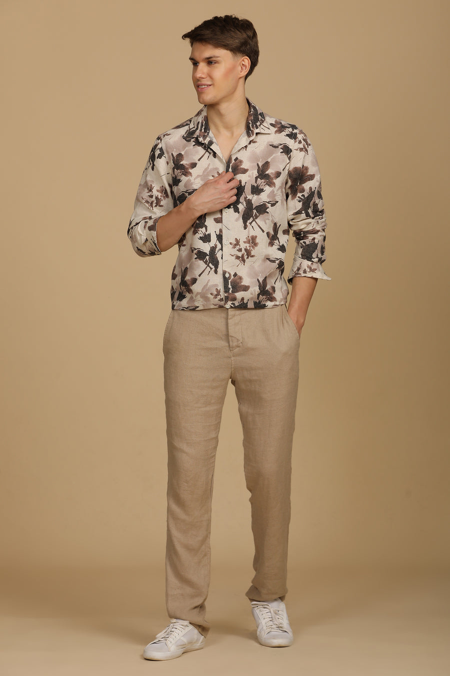 Roy - Cotton Linen Printed Shirt - Brown