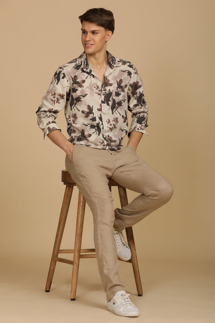 Roy - Cotton Linen Printed Shirt - Brown