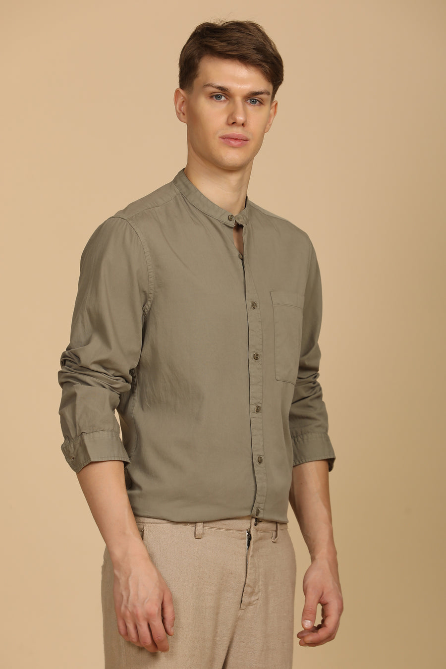 Placido - Fine Cotton Solid Shirt - Khaki