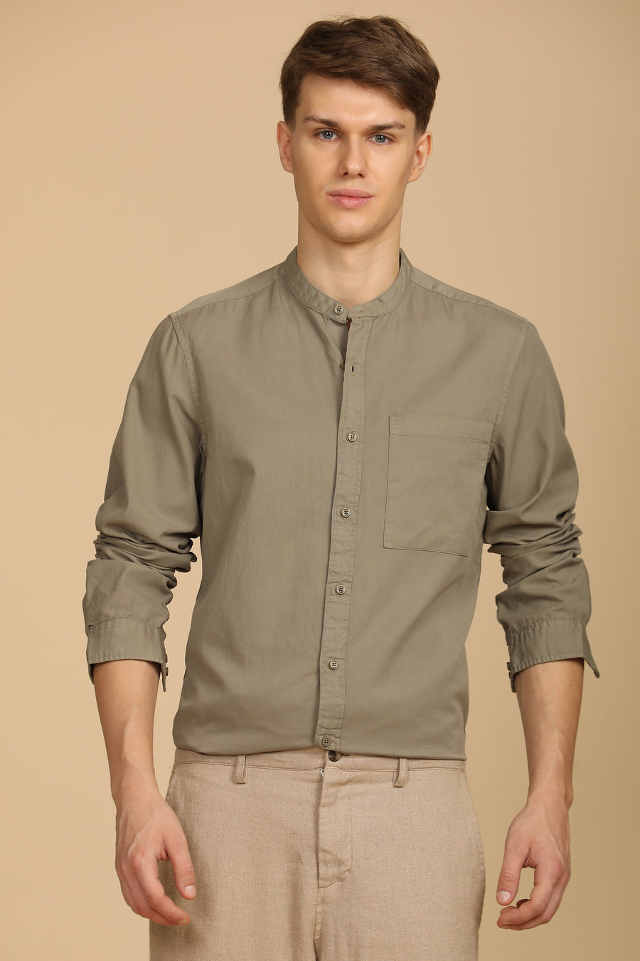 Placido - Fine Cotton Solid Shirt - Khaki