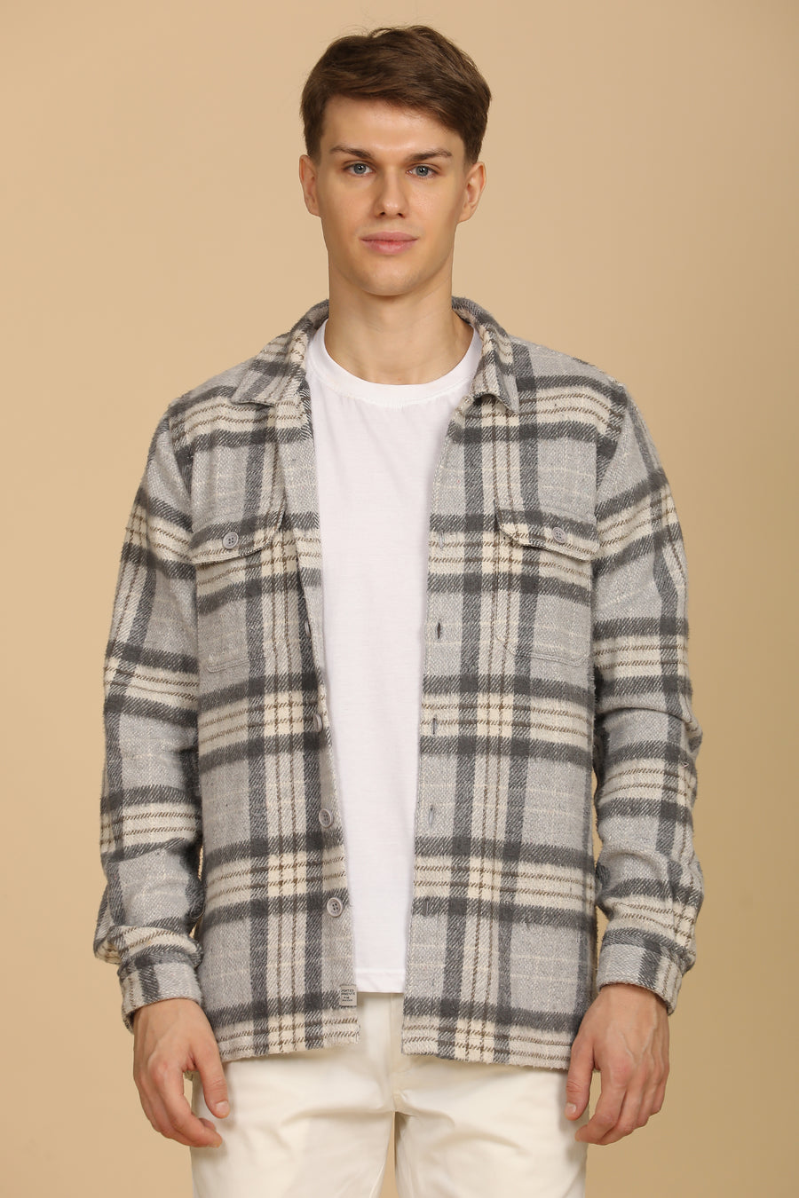 Darren - Heavy Brushed Check Overshirt - Grey