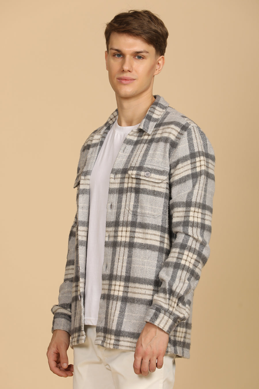 Darren - Heavy Brushed Check Overshirt - Grey