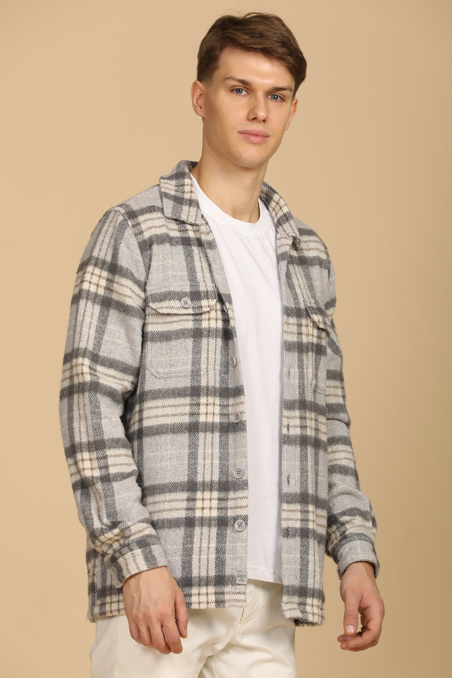 Darren - Heavy Brushed Check Overshirt - Grey