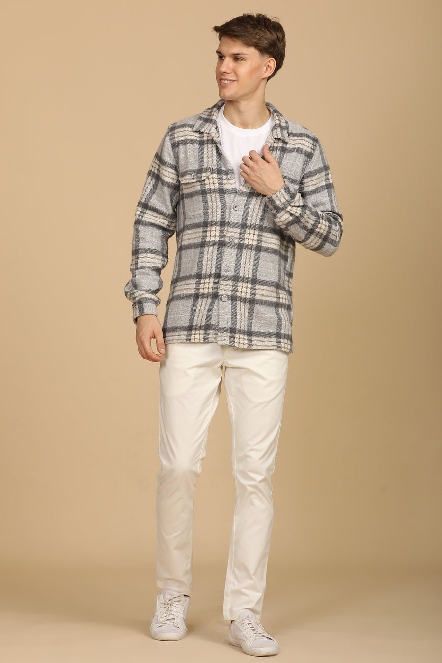 Darren - Heavy Brushed Check Overshirt - Grey