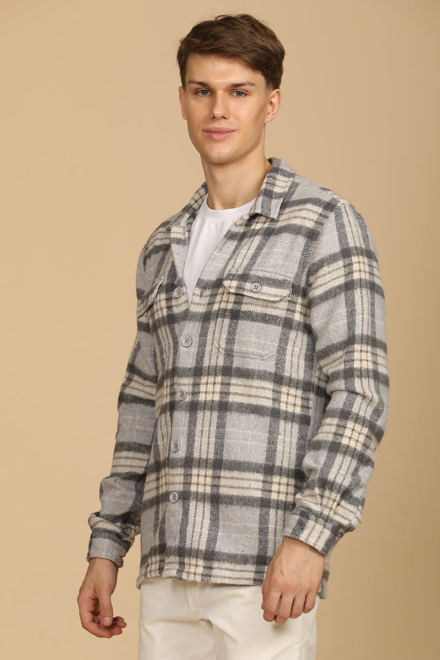 Darren - Heavy Brushed Check Overshirt - Grey