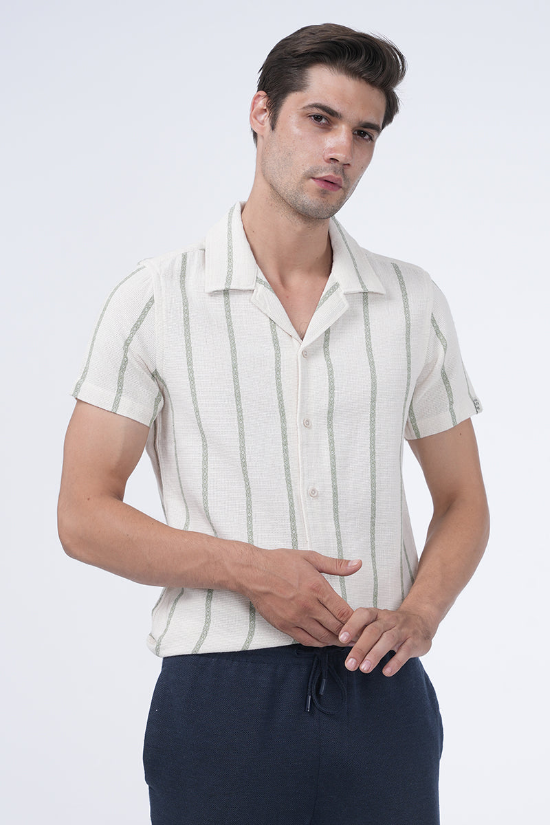 Ayaan - Textured Striped Shirt - Green
