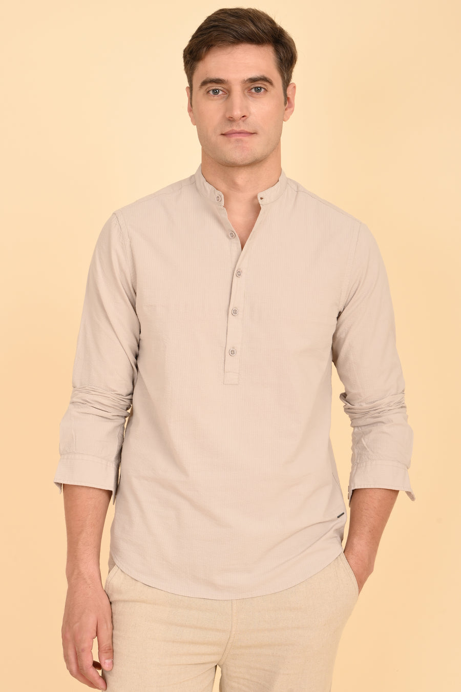 Arcane - Seersucker Kurta Shirt - Beige