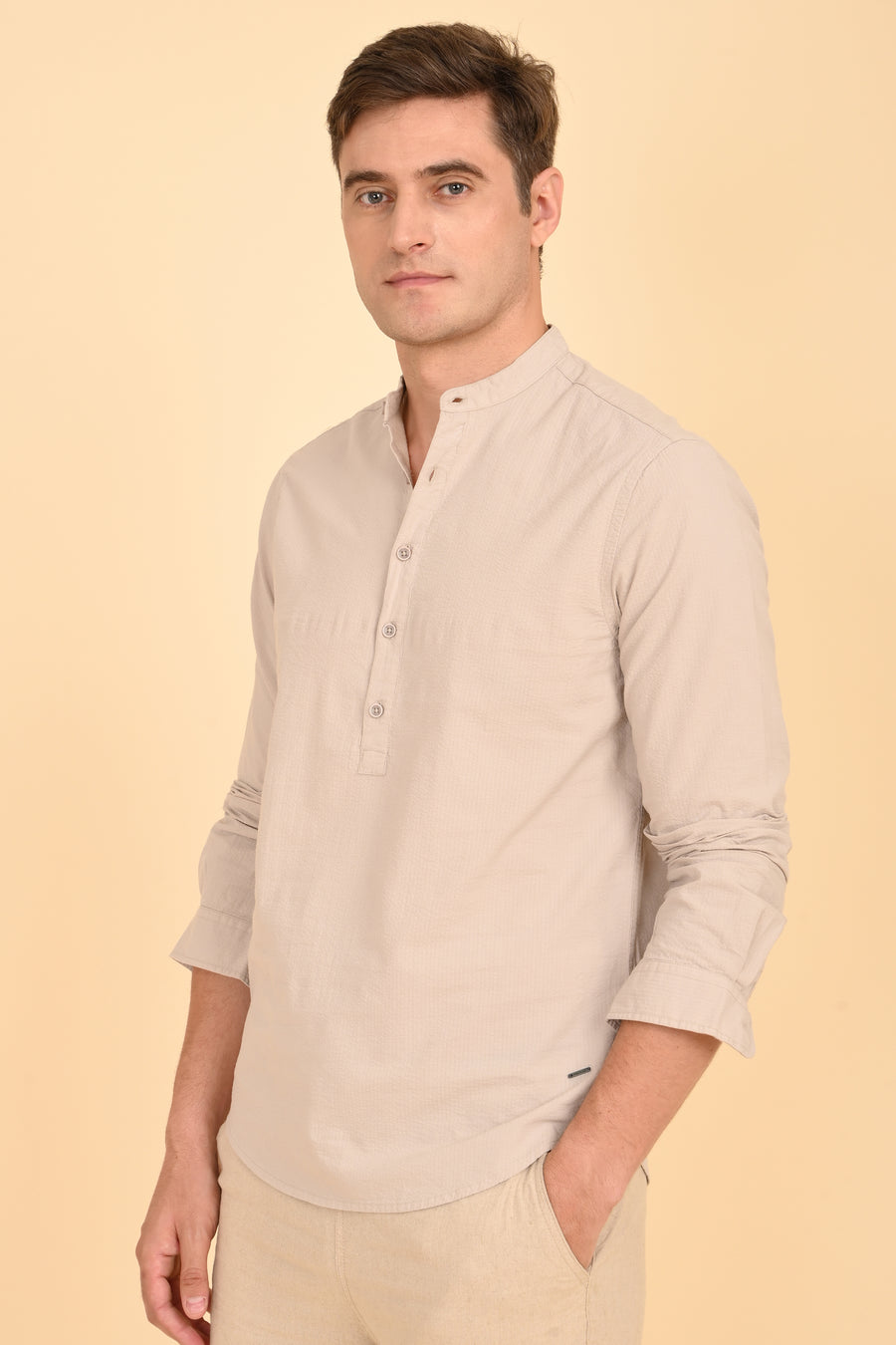 Arcane - Seersucker Kurta Shirt - Beige