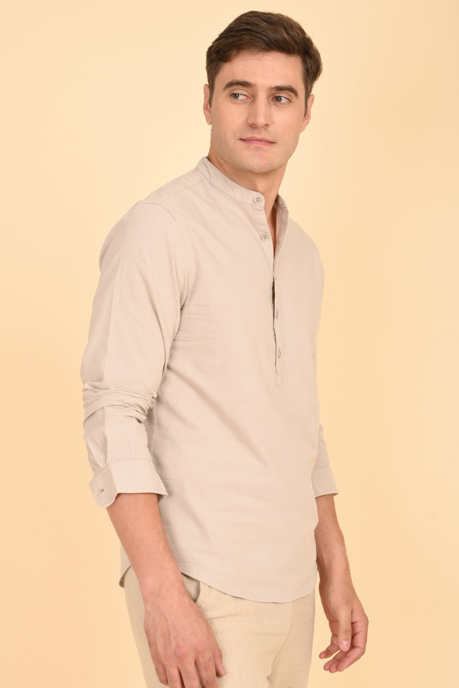 Arcane - Seersucker Kurta Shirt - Beige