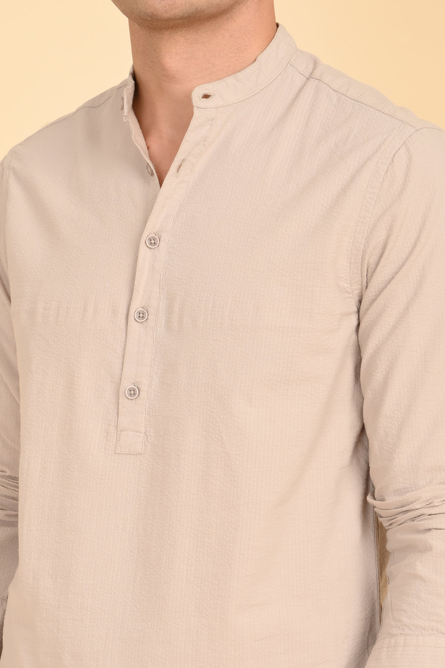 Arcane - Seersucker Kurta Shirt - Beige