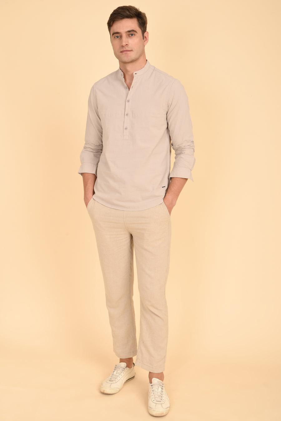 Arcane - Seersucker Kurta Shirt - Beige