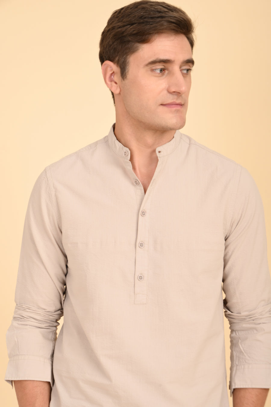 Arcane - Seersucker Kurta Shirt - Beige