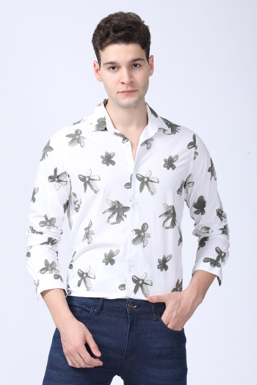 Aiden - Floral Printed Shirt - White