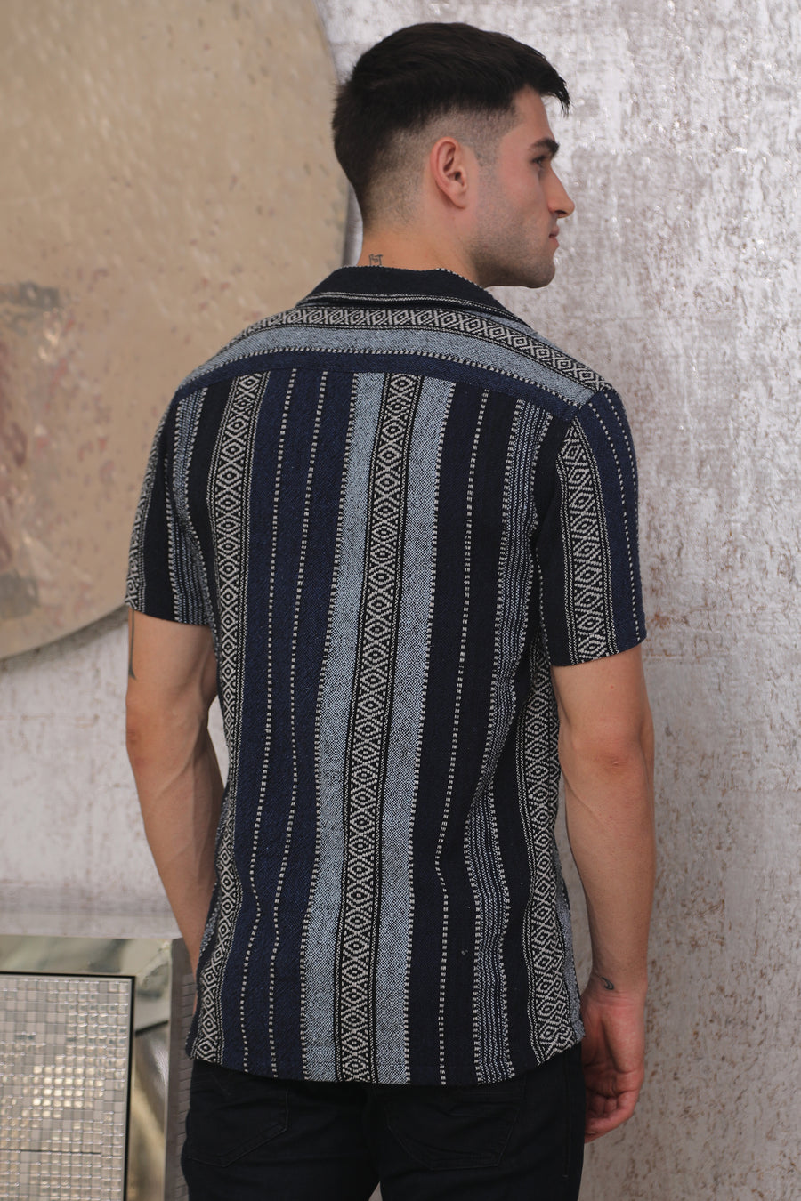Laze - Jacquard Striped Shirt - Navy