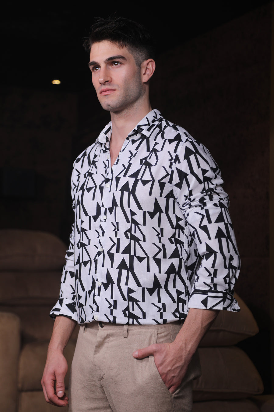 Pery - Modal Linen Printed Shirt - black