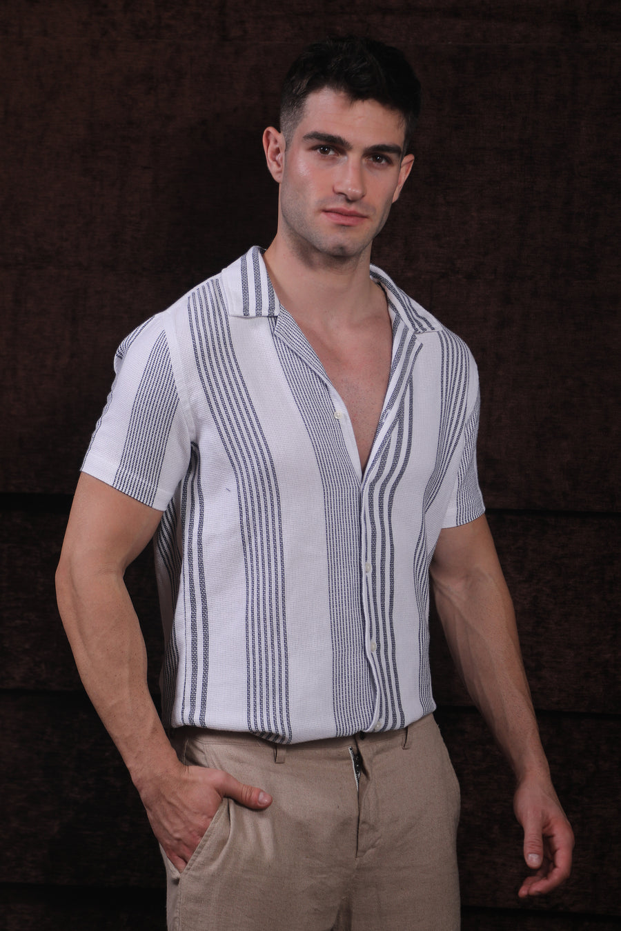 Olsen - Dobby Striped Shirt - White