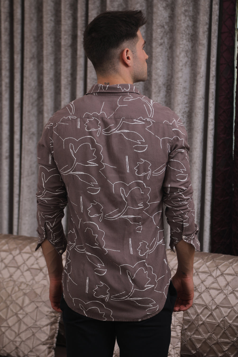 Delta - Viscose Linen Printed Shirt - Lilac