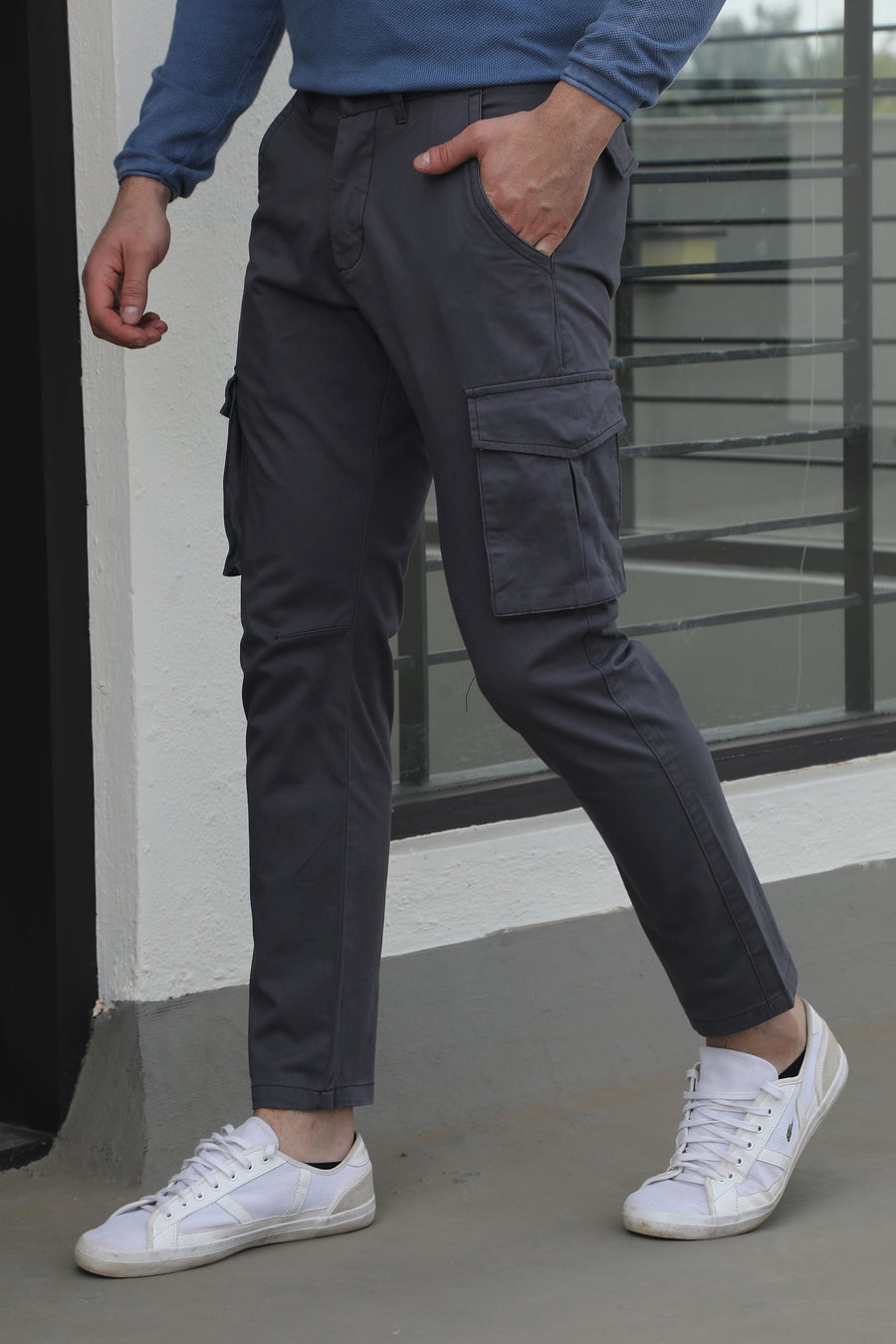 power - comfort cargo trouser - lt grey