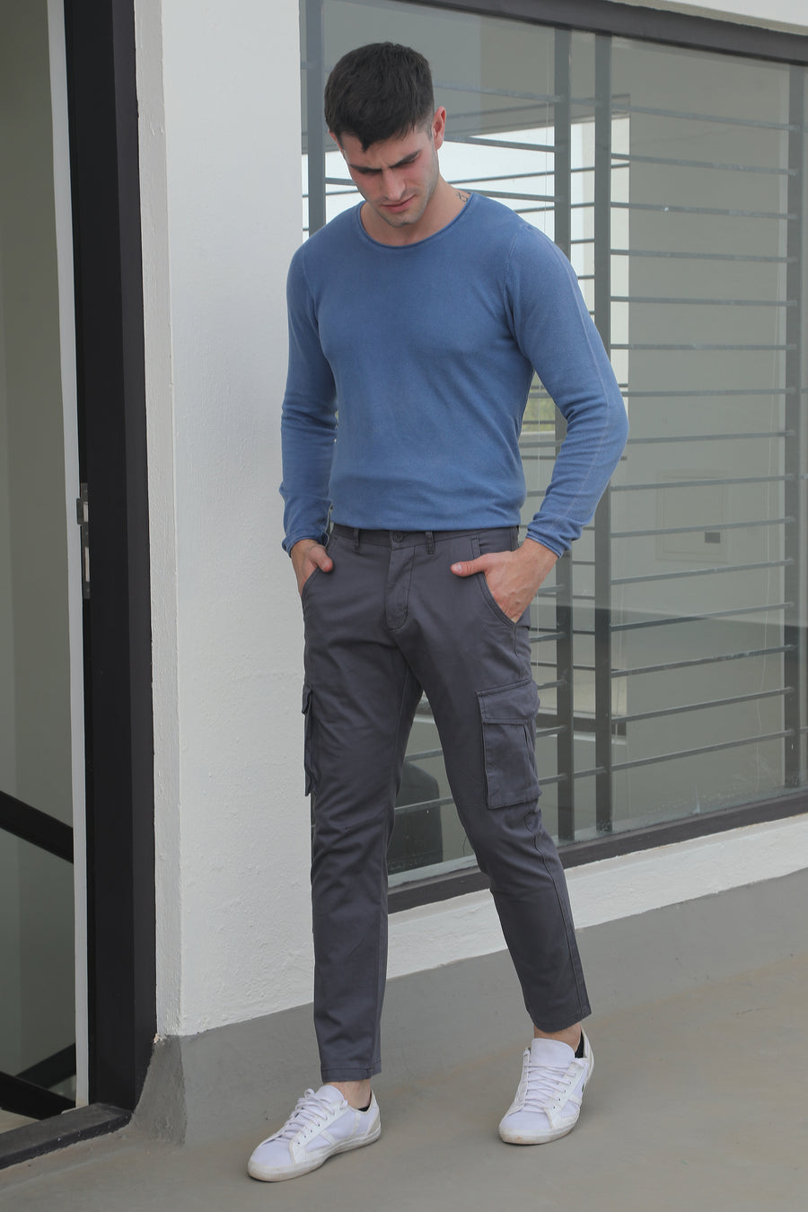 power - comfort cargo trouser - lt grey