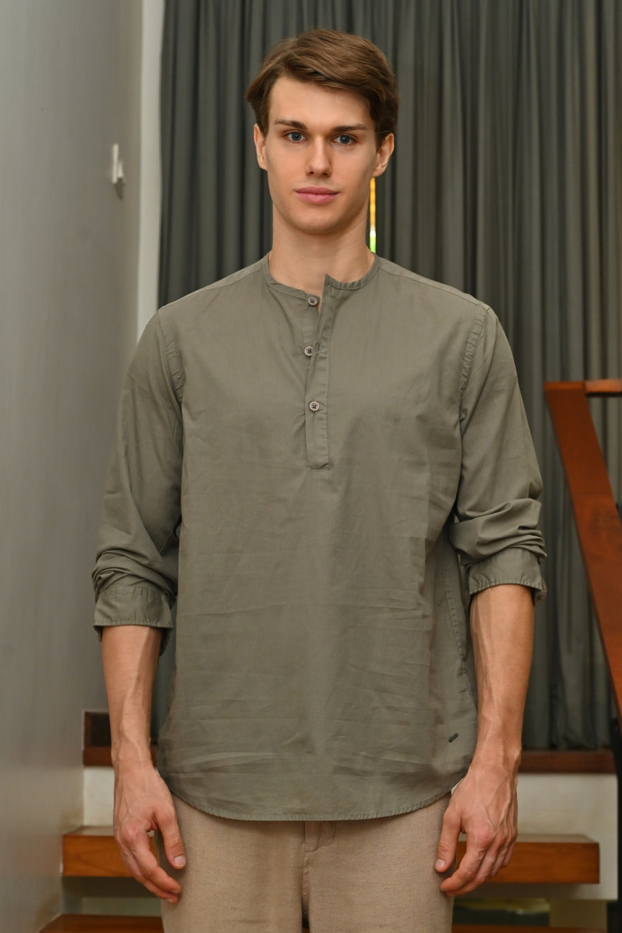 Streak - Cotton Kurta Shirt - Olive