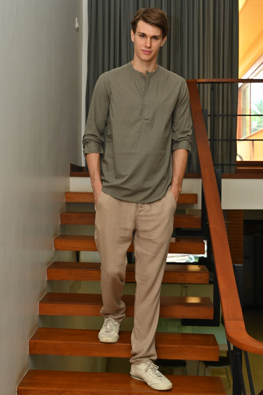 Streak - Cotton Kurta Shirt - Olive