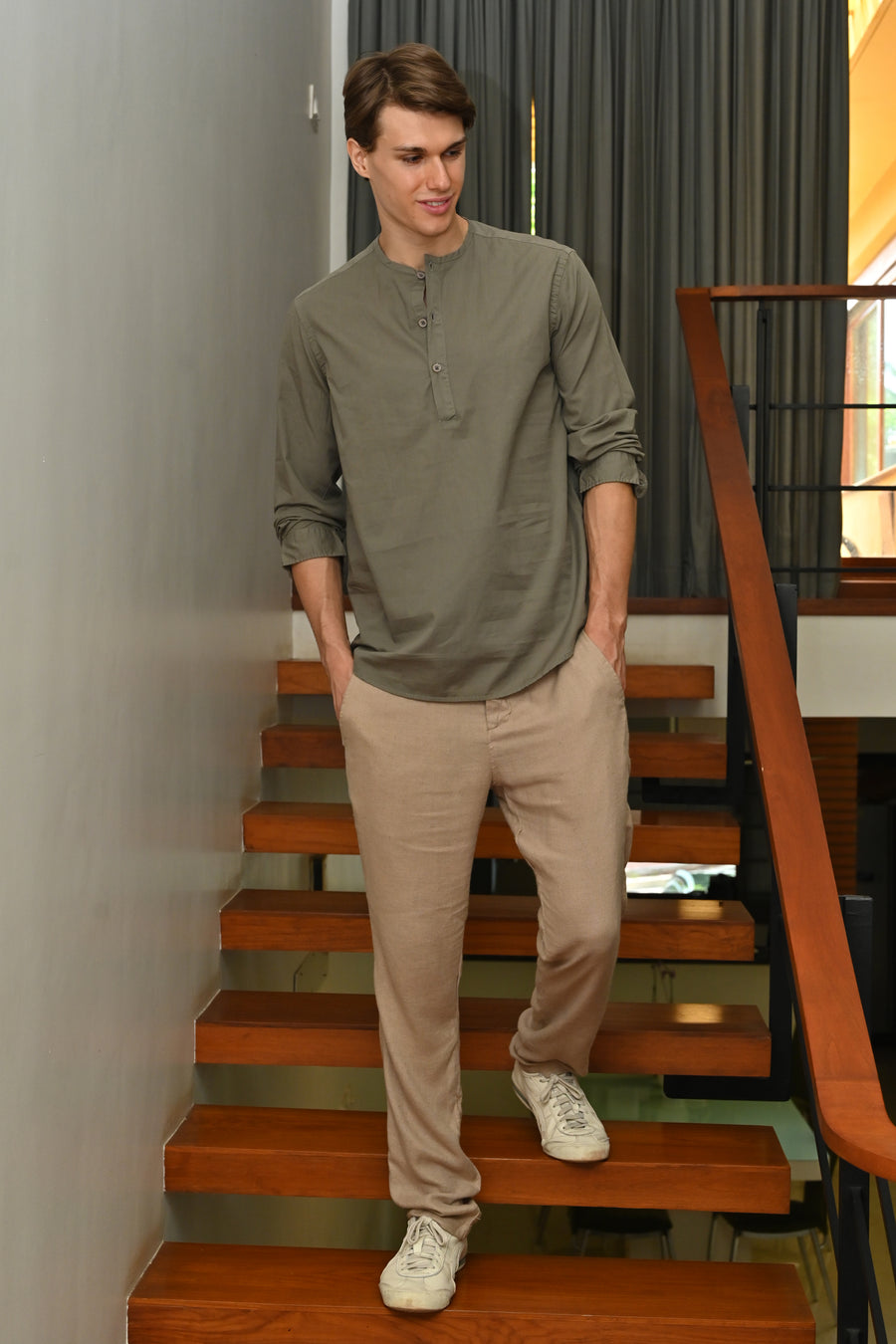 Streak - Cotton Kurta Shirt - Olive