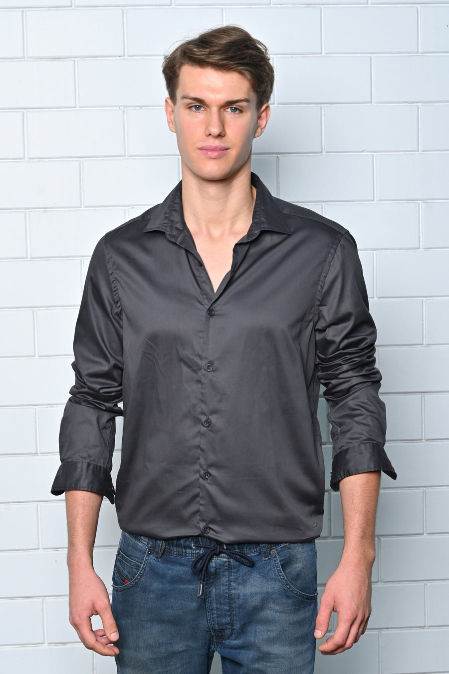 Drop - Satin Solid Formal Shirt - Dk Grey