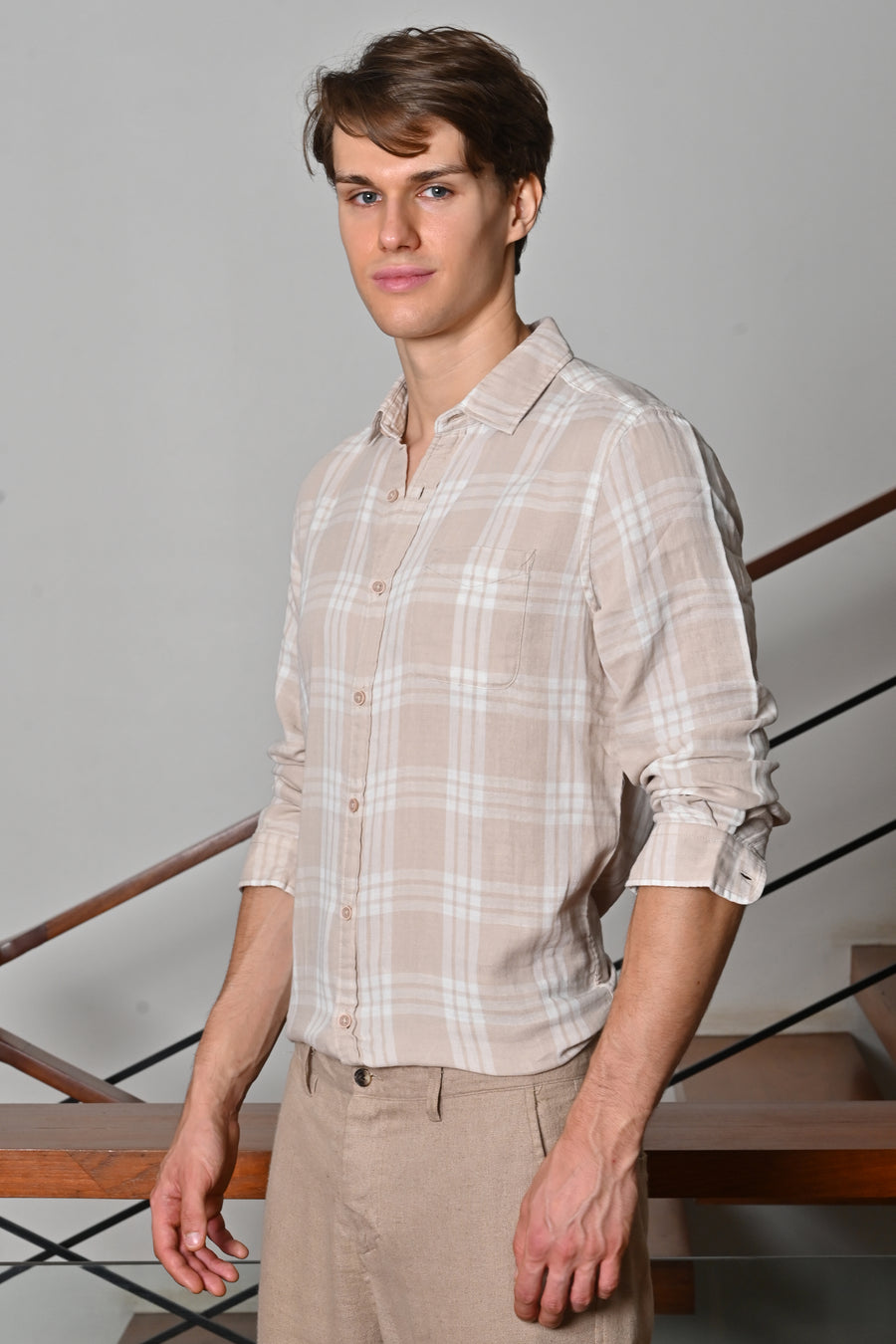 Hazel - Textured Check Shirt - Beige