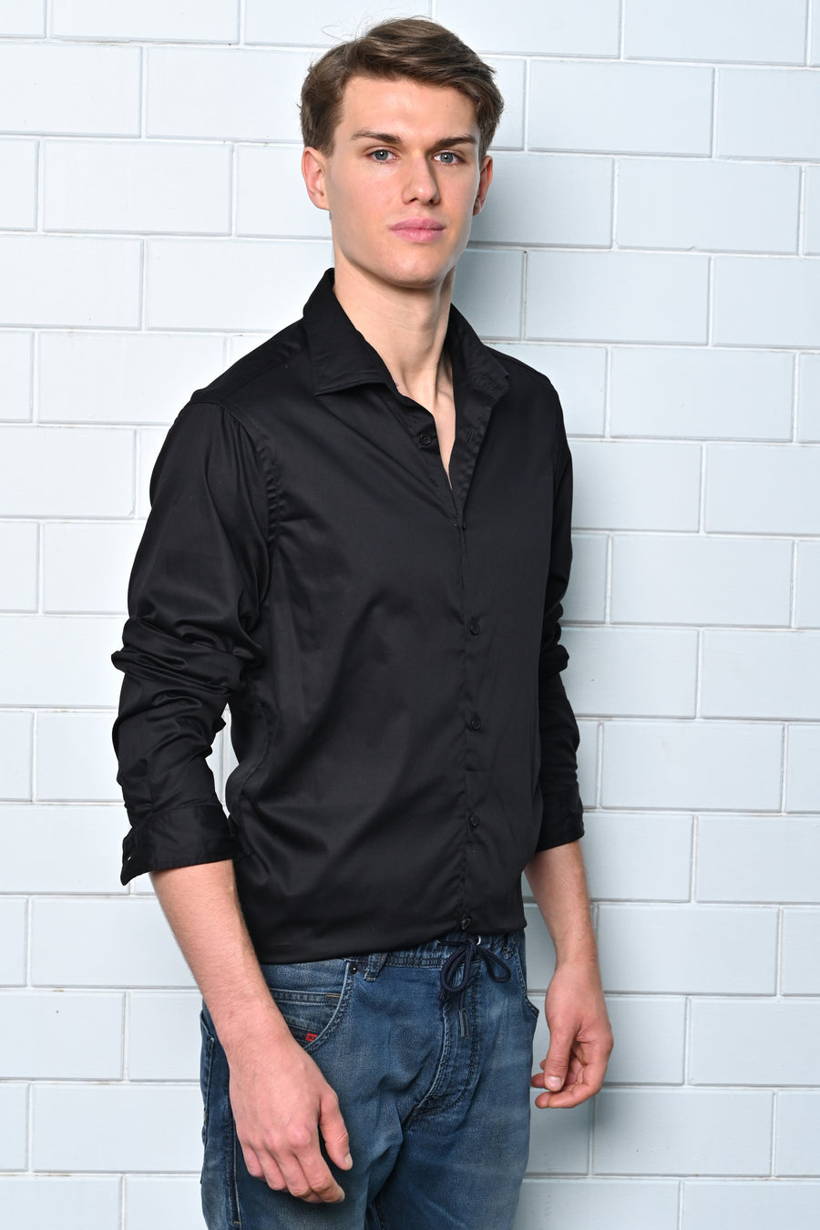 Drop - Satin Solid Formal Shirt - Black