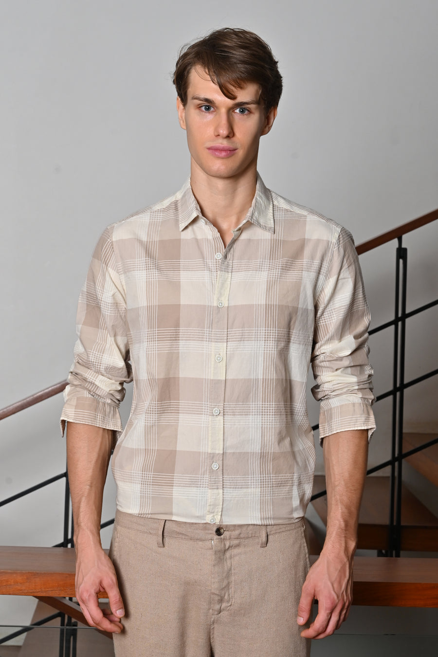 Albie - Cotton Check Shirt - Cream