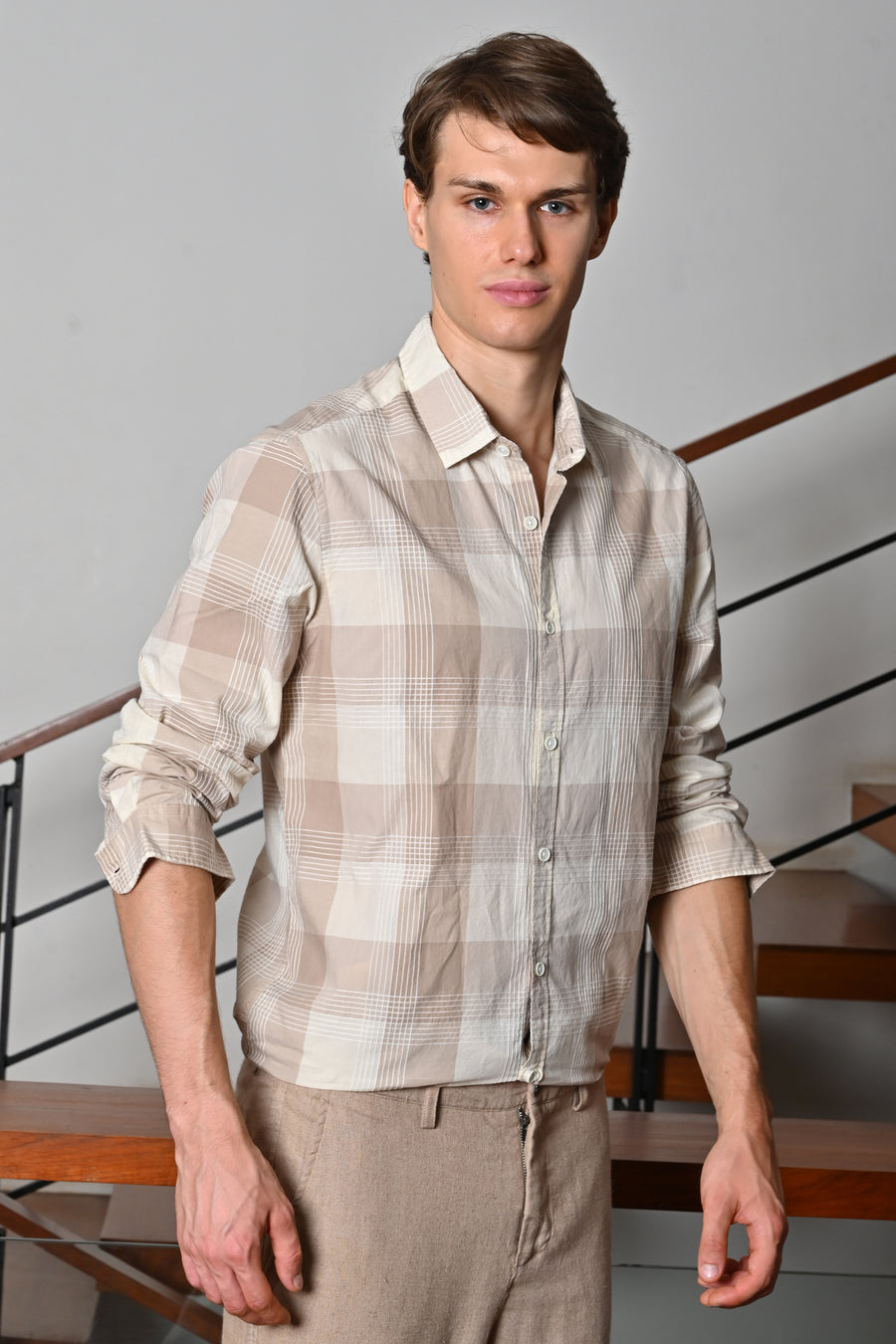 Albie - Cotton Check Shirt - Cream