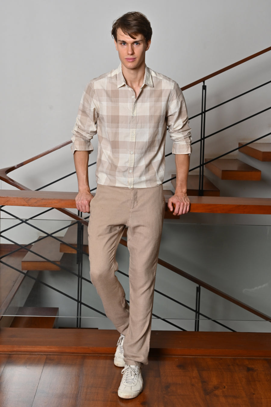 Albie - Cotton Check Shirt - Cream