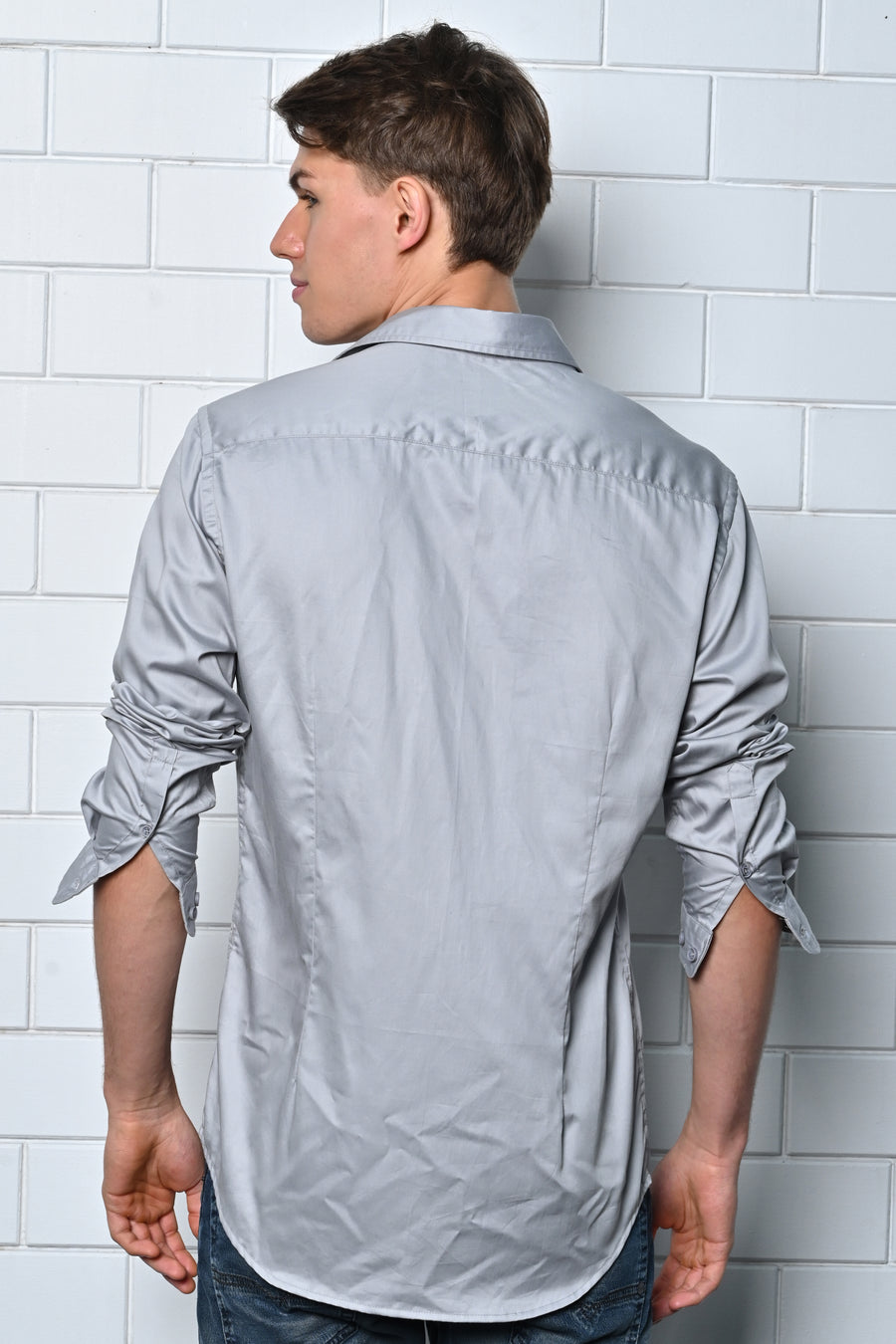 Drop - Satin Solid Formal Shirt - Lt Grey