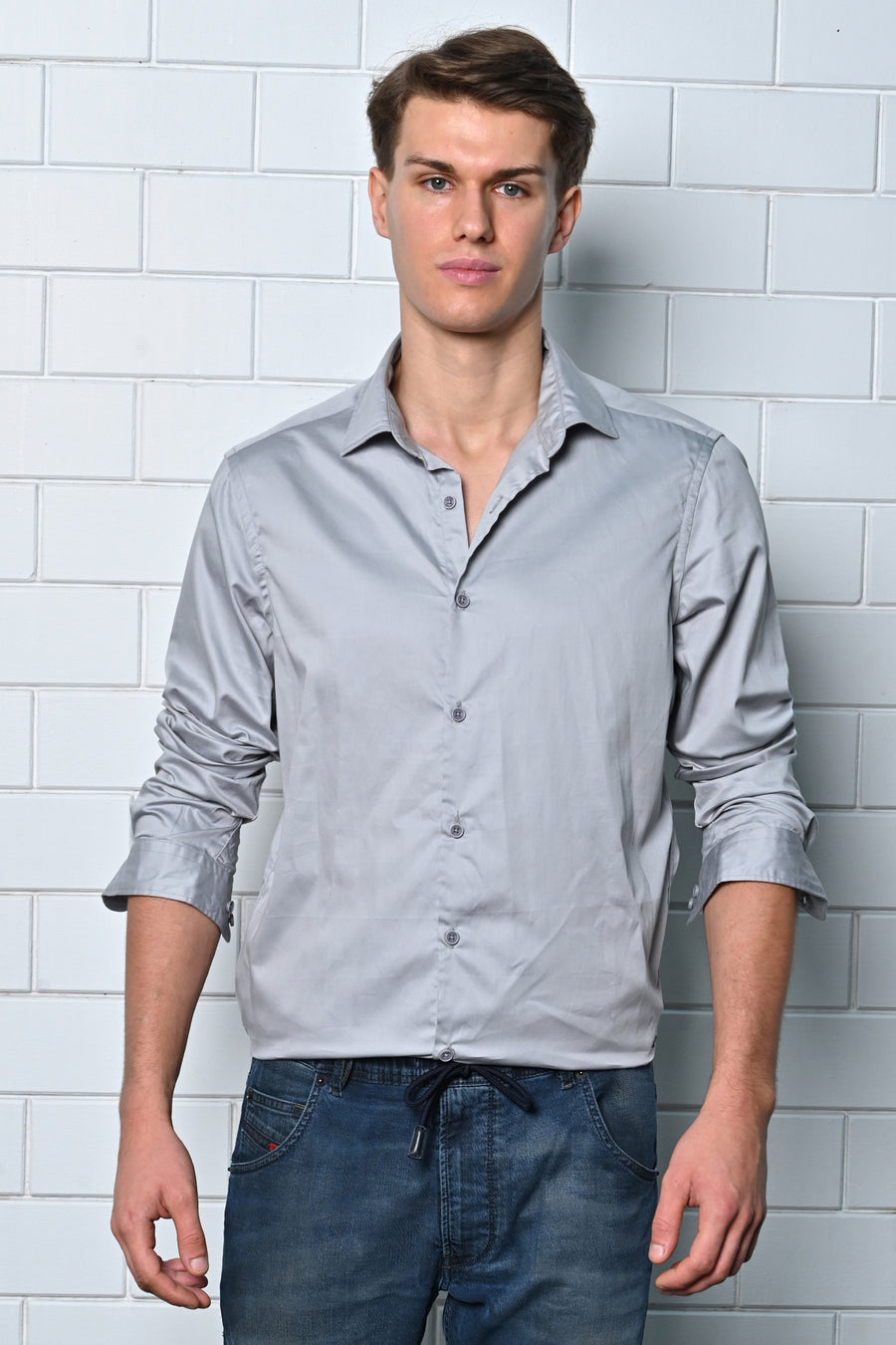 Drop - Satin Solid Formal Shirt - Lt Grey