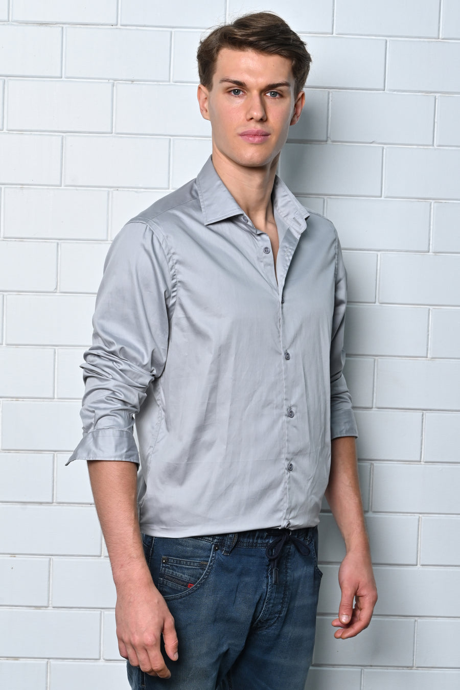 Drop - Satin Solid Formal Shirt - Lt Grey