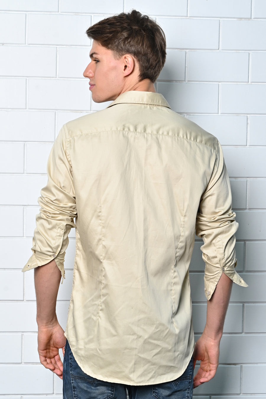 Drop - Satin Solid Formal Shirt - Beige