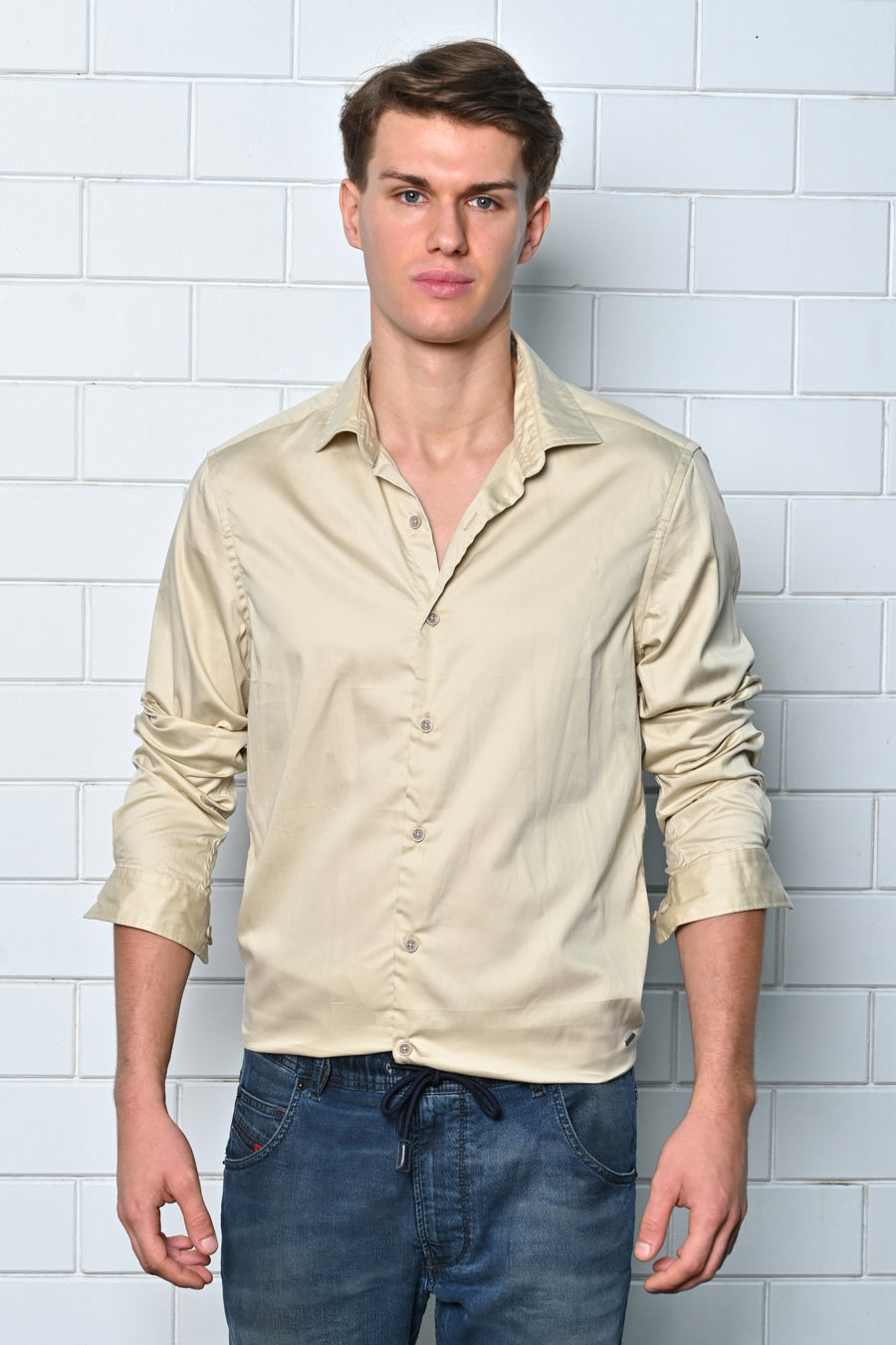 Drop - Satin Solid Formal Shirt - Beige