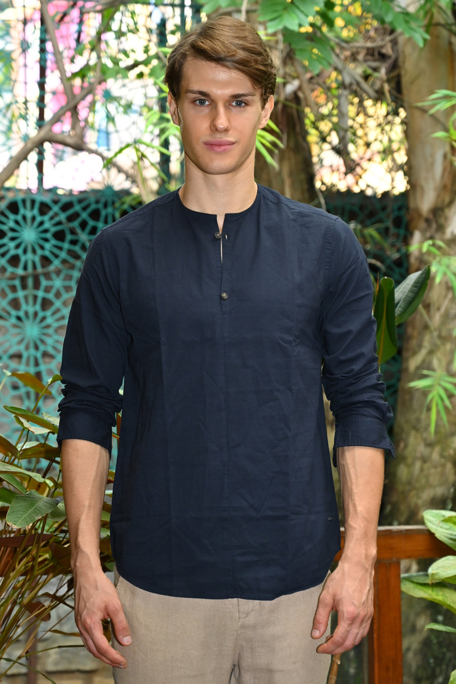 John - Finest Giza Cotton Kurta Shirt - Navy