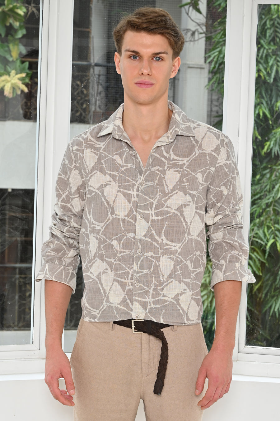 Gary - Cotton Linen Printed Shirt - Green