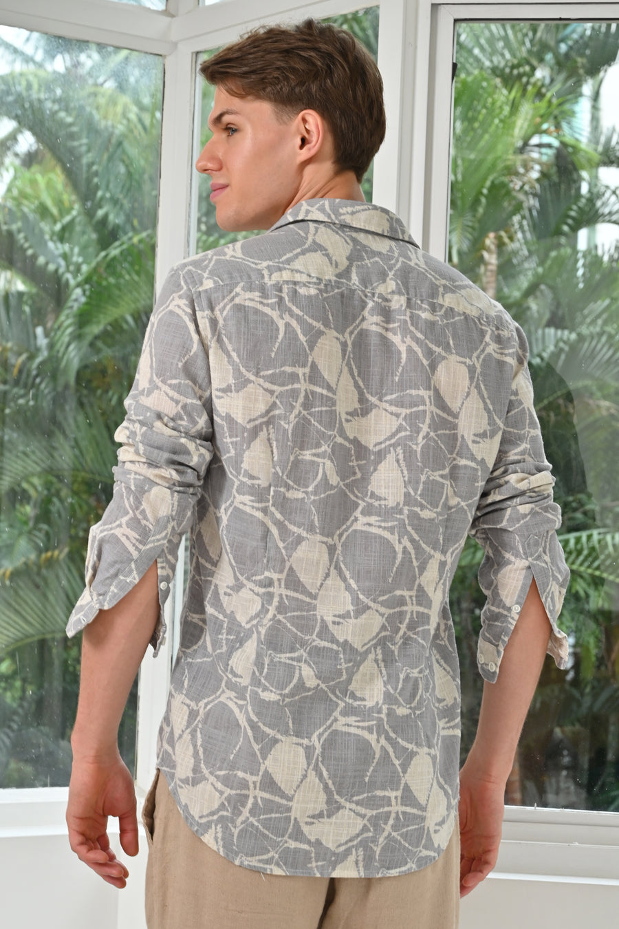 Gary - Cotton Linen Printed Shirt - Grey