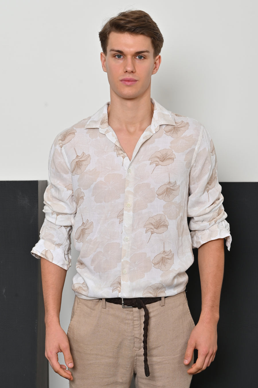 Sandro - Viscose Linen Printed Shirt - Beige