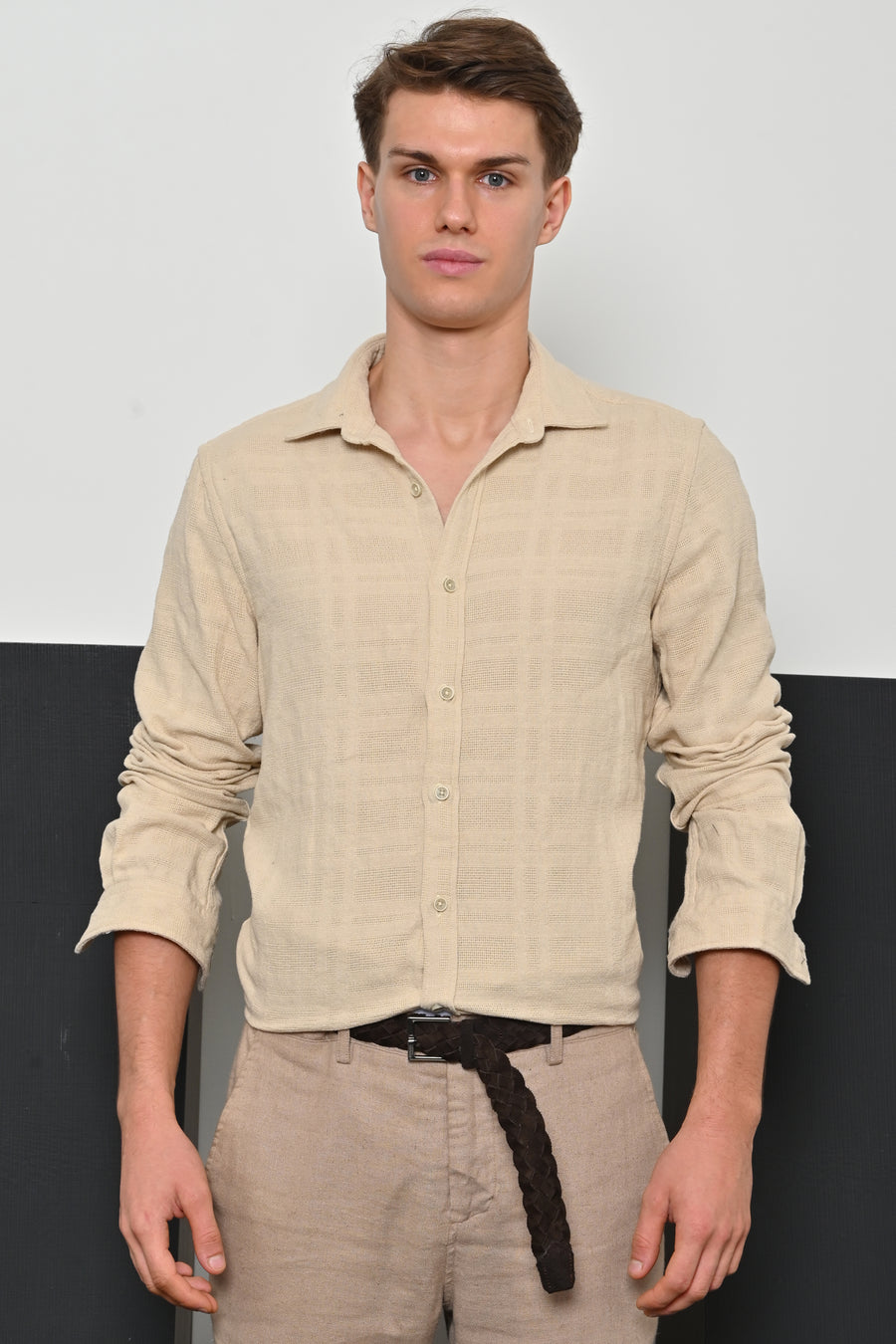 Skylar - Textured Solid Shirt - Beige