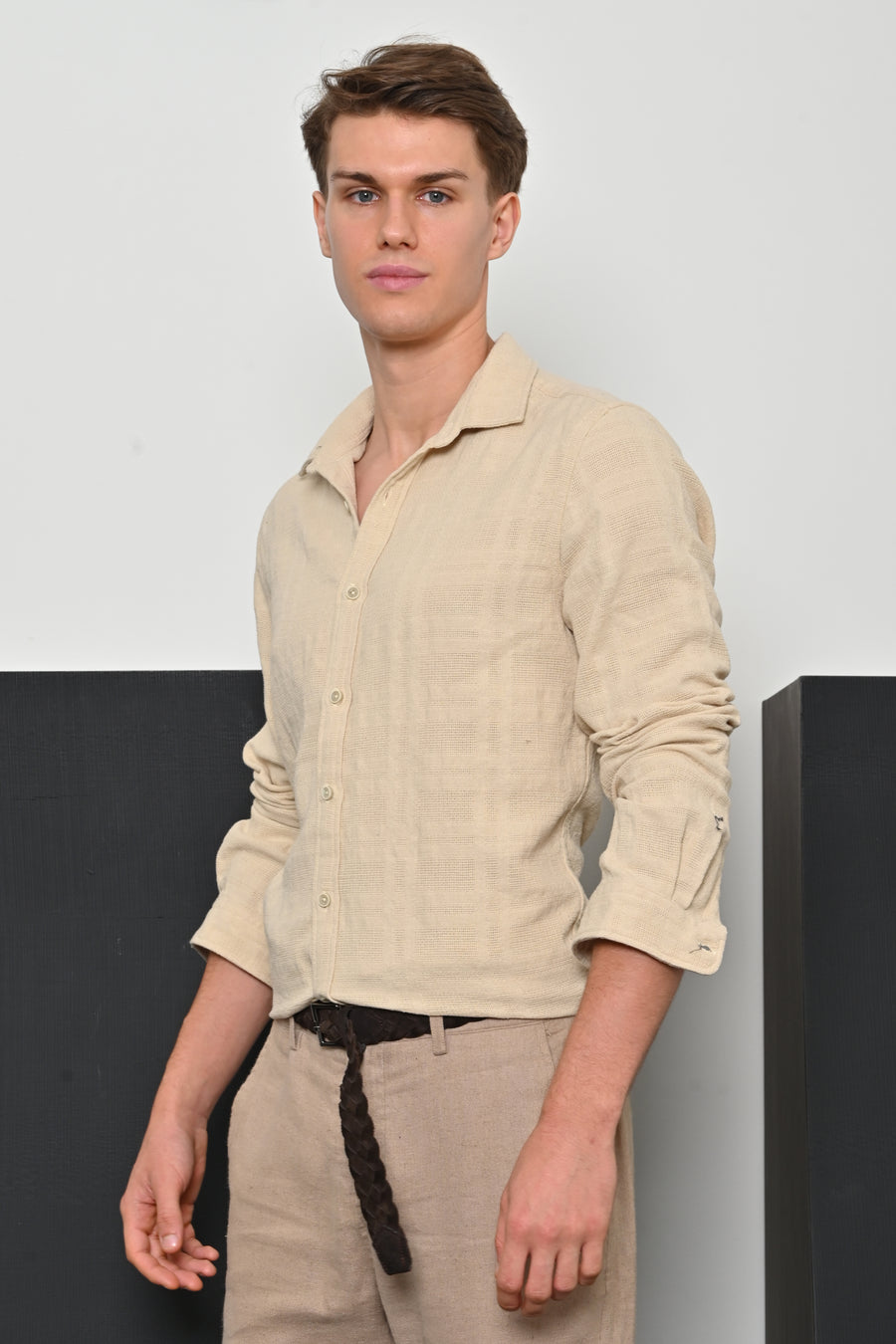 Skylar - Textured Solid Shirt - Beige