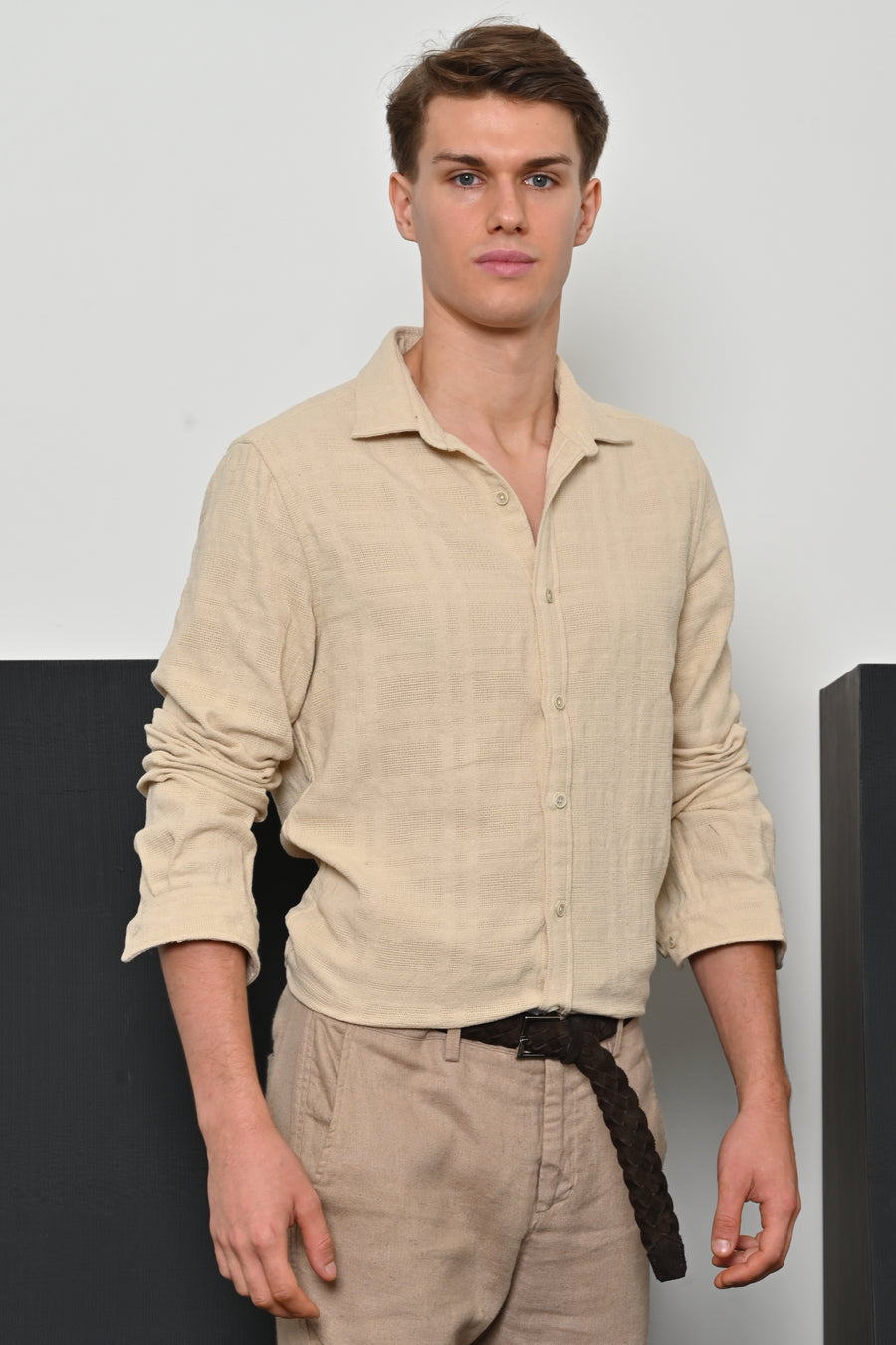 Skylar - Textured Solid Shirt - Beige