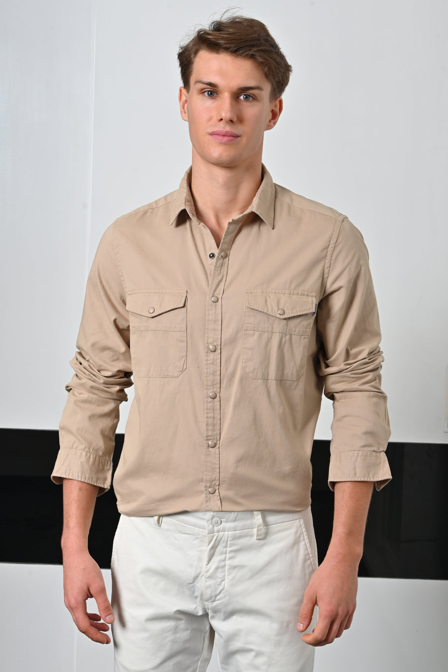 Brigham - Cotton Pocketed Solid Shirt - Beige