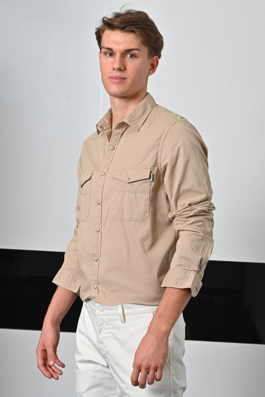 Brigham - Cotton Pocketed Solid Shirt - Beige