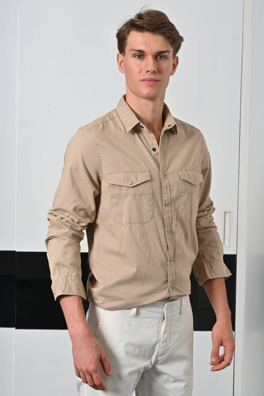 Brigham - Cotton Pocketed Solid Shirt - Beige