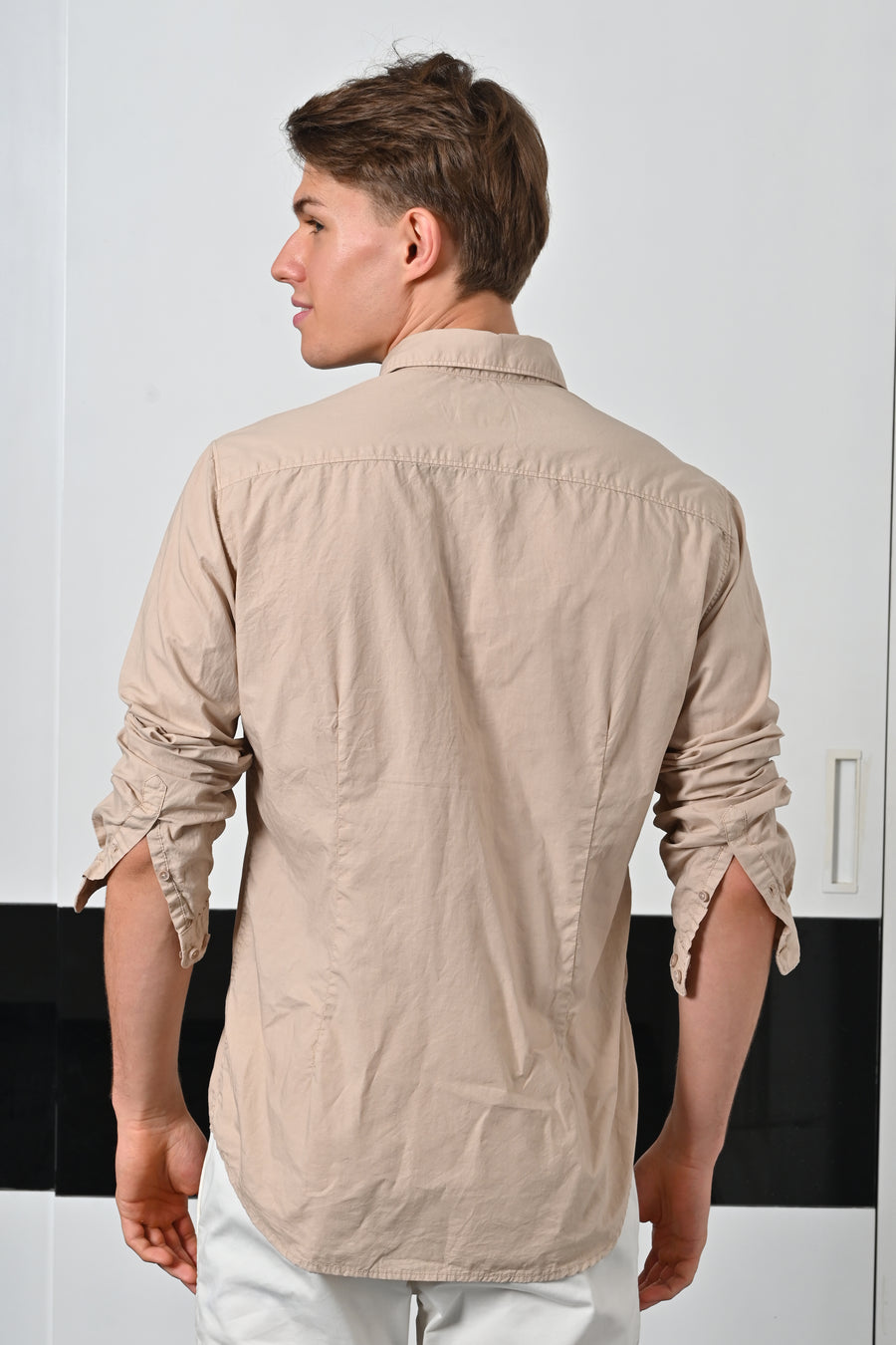 Galen - Fine Cotton Solid Shirt - Beige